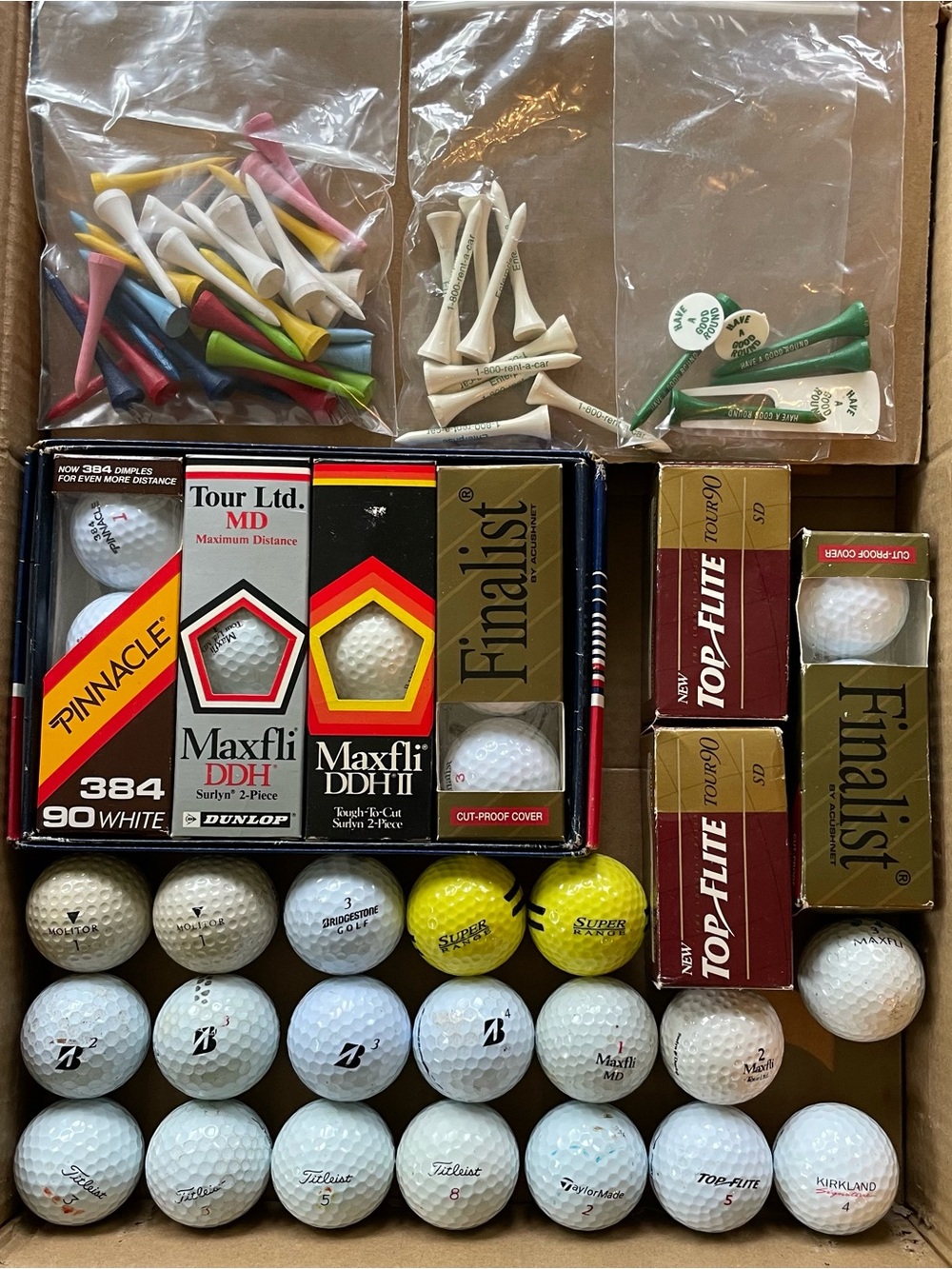 Vintage Mixed Assorted Golf Balls and wooden Tees
